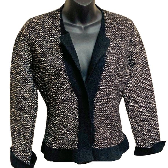 D. EXTERIOR Black White Metallic‎ Wool Blend Boucle Knit Cardigan - Picture 1 of 12